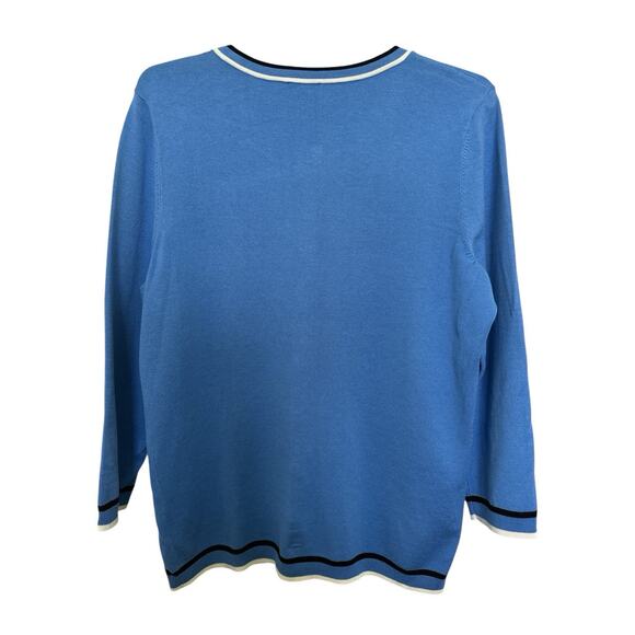 Talbots Charming Cardigan Tipped Blue Size M Button Down Preppy - Picture 2 of 5